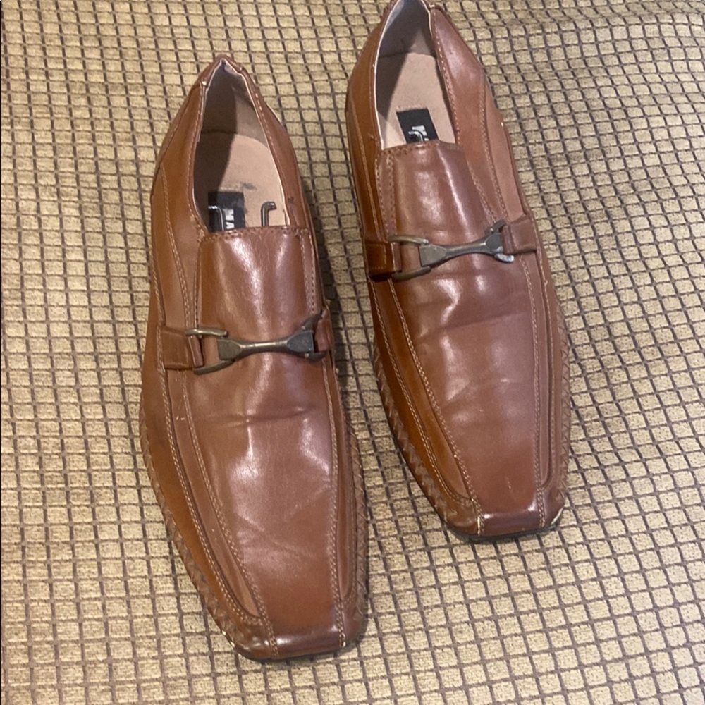 Brown Leather Slip-On Loafers with Square Toe